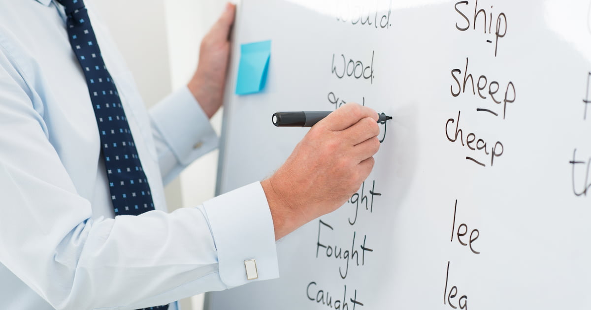 A board with English words on it
